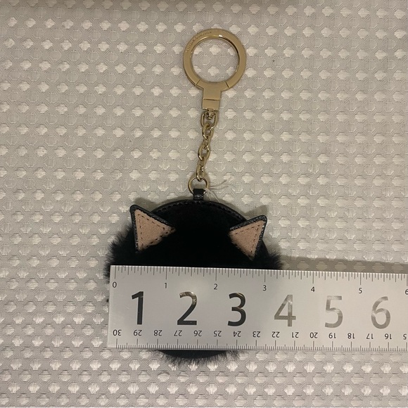 KATE SPADE Star Bright Cat Key Fob Bag Charm Black Leather Faux Fur NWT Retired - Picture 11 of 11